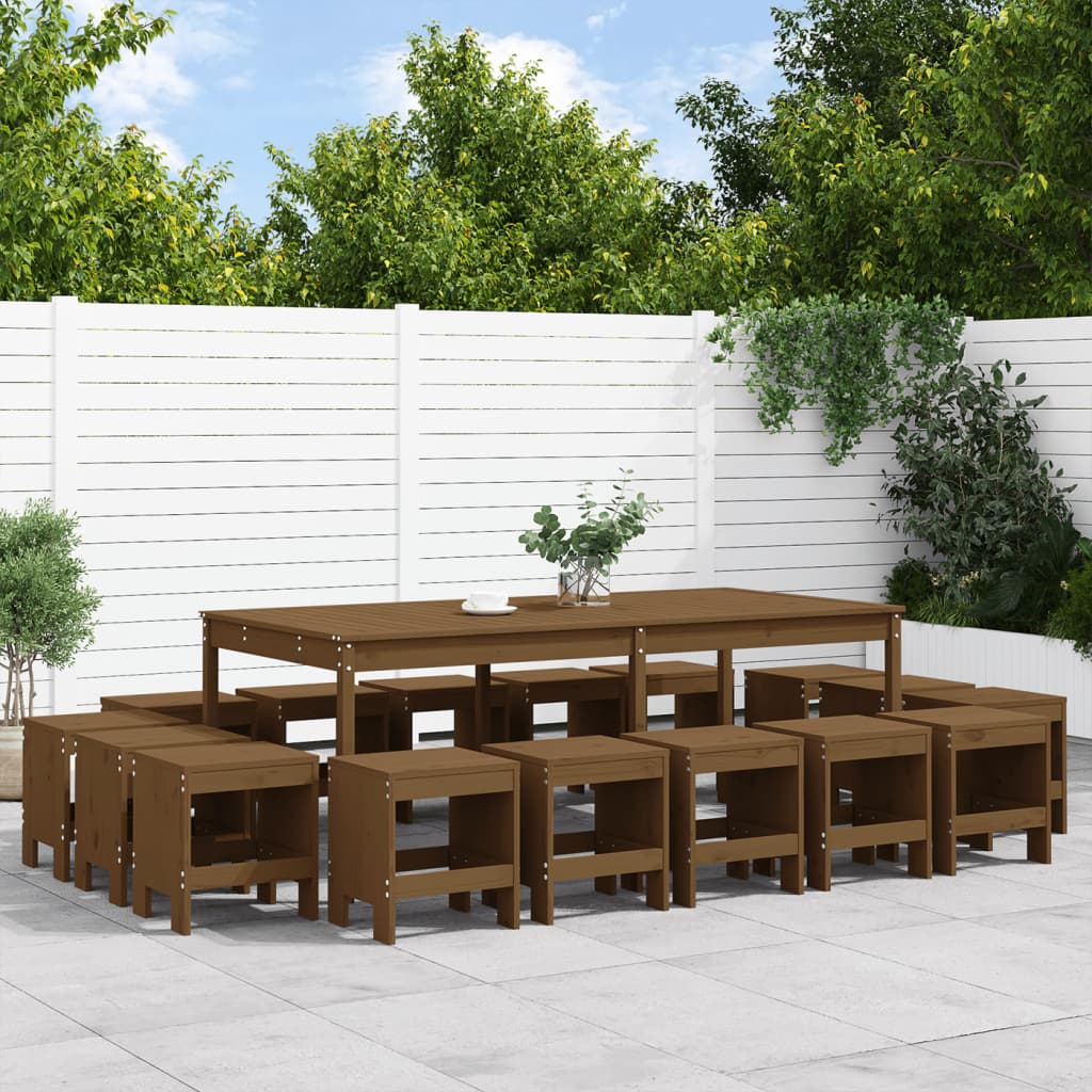 Set da Pranzo da Giardino 17 pz ambra in Legno Massello di Pino