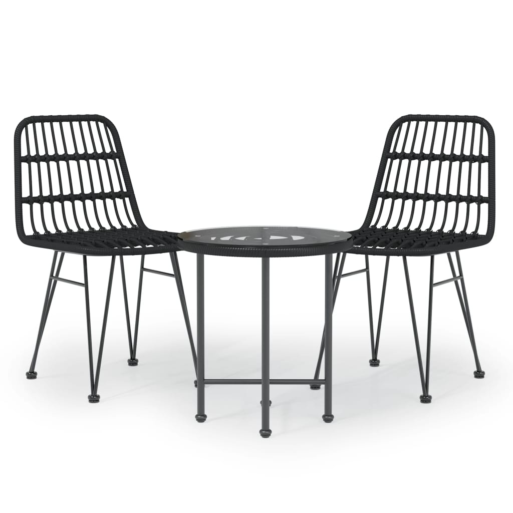 Set da Pranzo da Giardino 3 pz Nero in Polyrattan - immagine 2