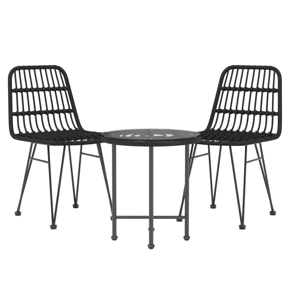 Set da Pranzo da Giardino 3 pz Nero in Polyrattan - immagine 3