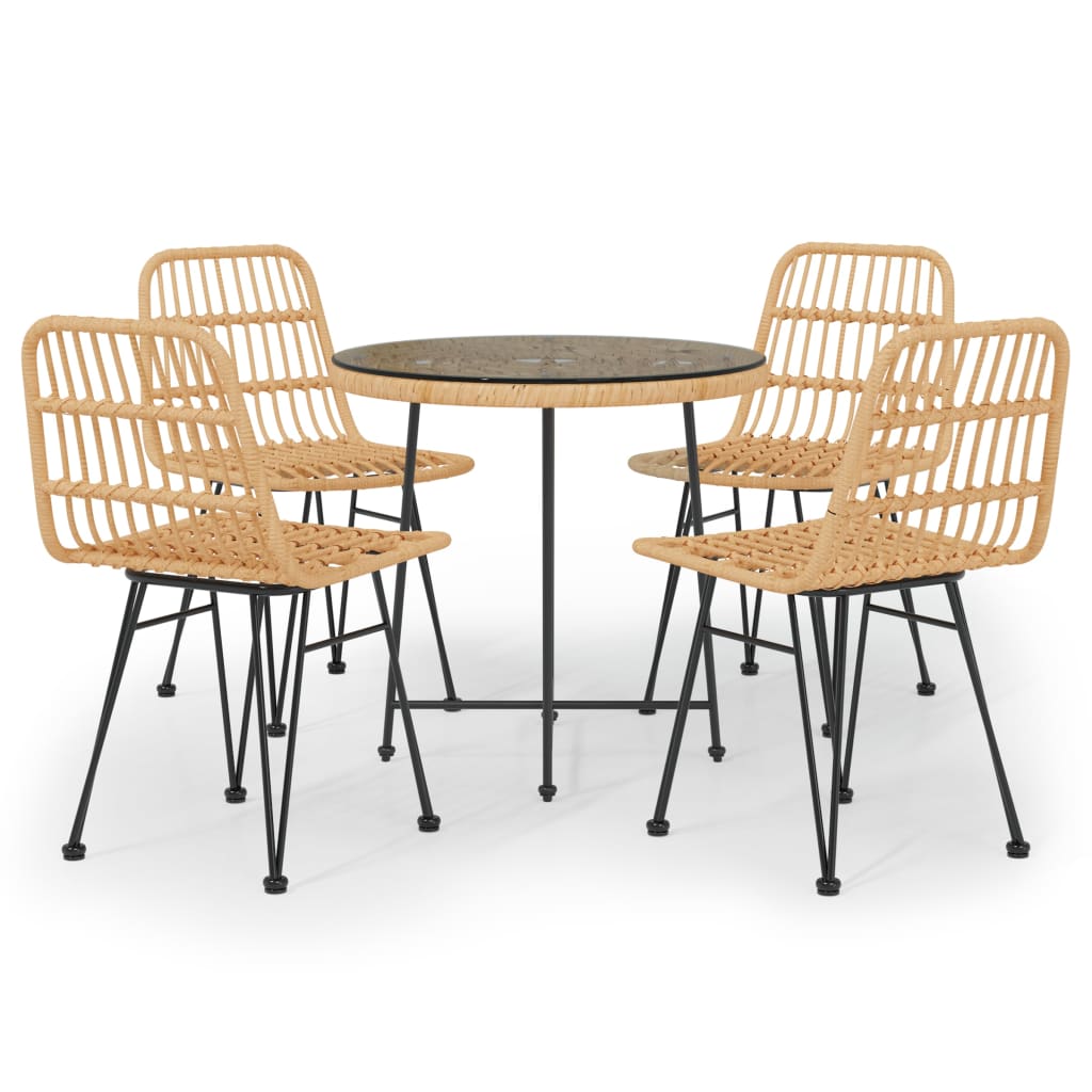 Set da Pranzo da Giardino 5 pz Nero in Polyrattan - immagine 2