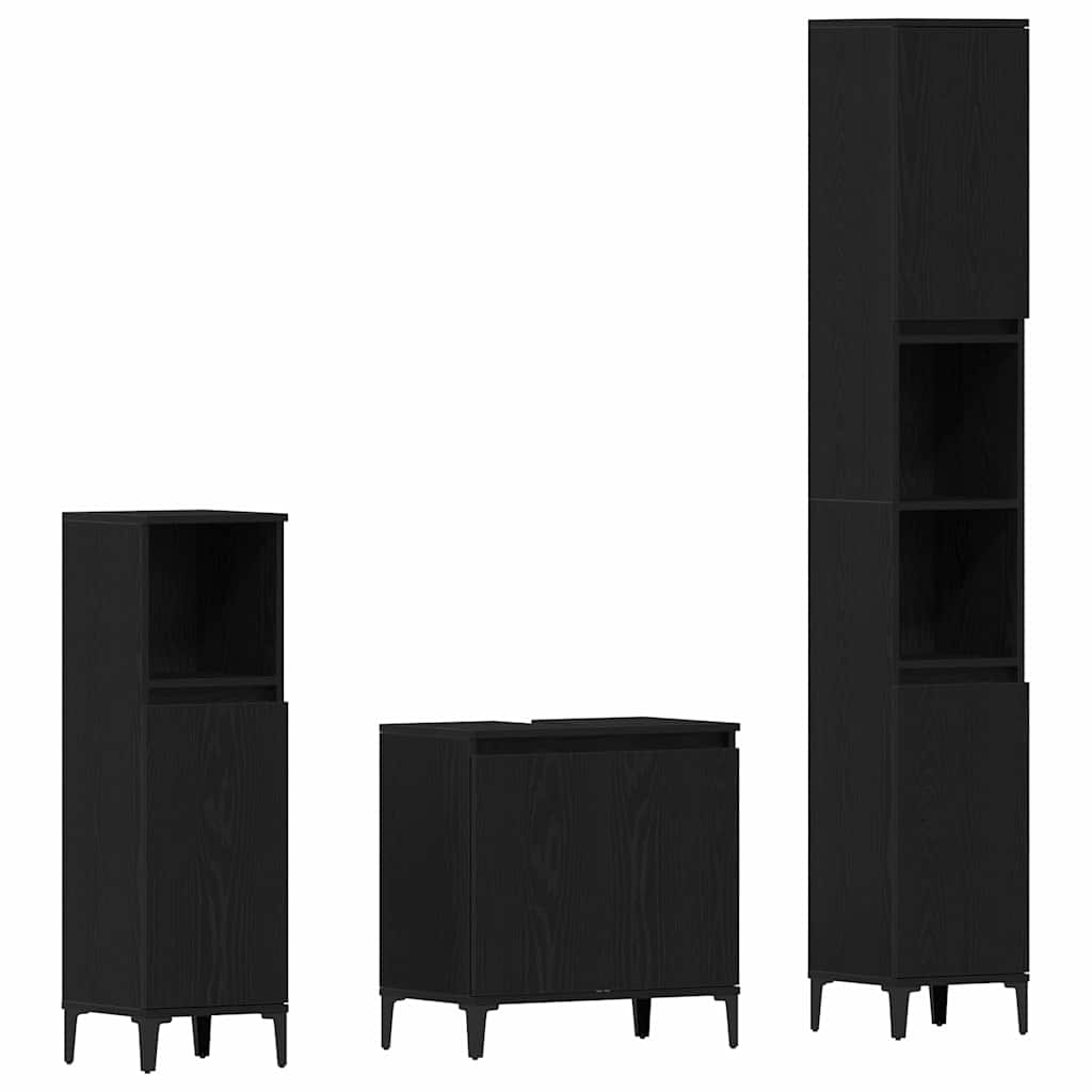 Set di mobili per il bagno Montaggio a parete 3 pcs Rovere Nero - immagine 2