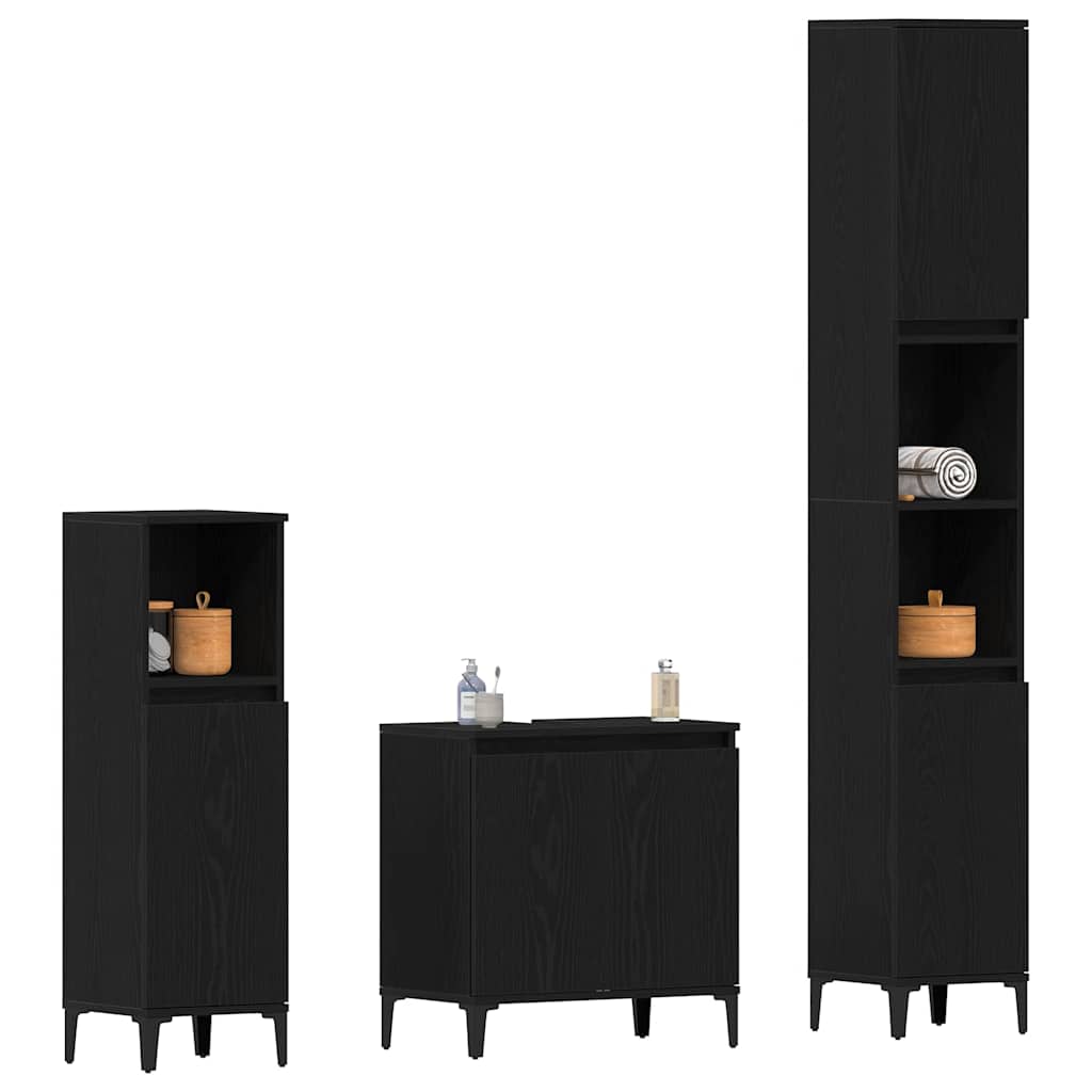 Set di mobili per il bagno Montaggio a parete 3 pcs Rovere Nero - immagine 3