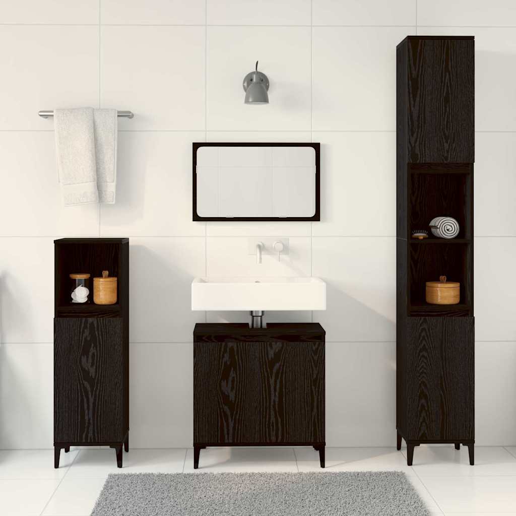 Set di mobili per il bagno Montaggio a parete 3 pcs Rovere Nero - immagine 4