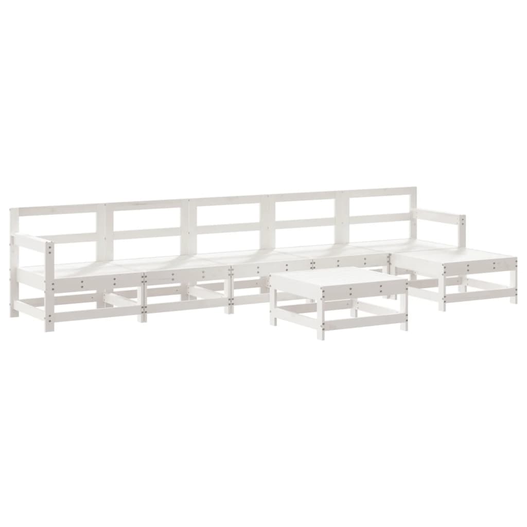 Set Salotto da Giardino 7 pz Bianco in Legno Massello di Pino - immagine 2