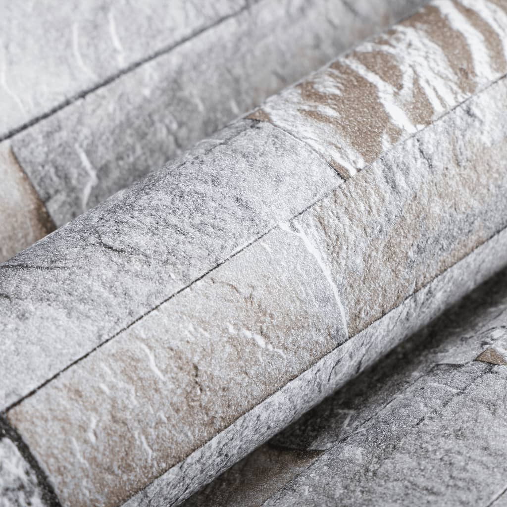 Carta da Parati 3D Pietra Grigio e Marrone 10x0,53m Non Tessuto - immagine 5