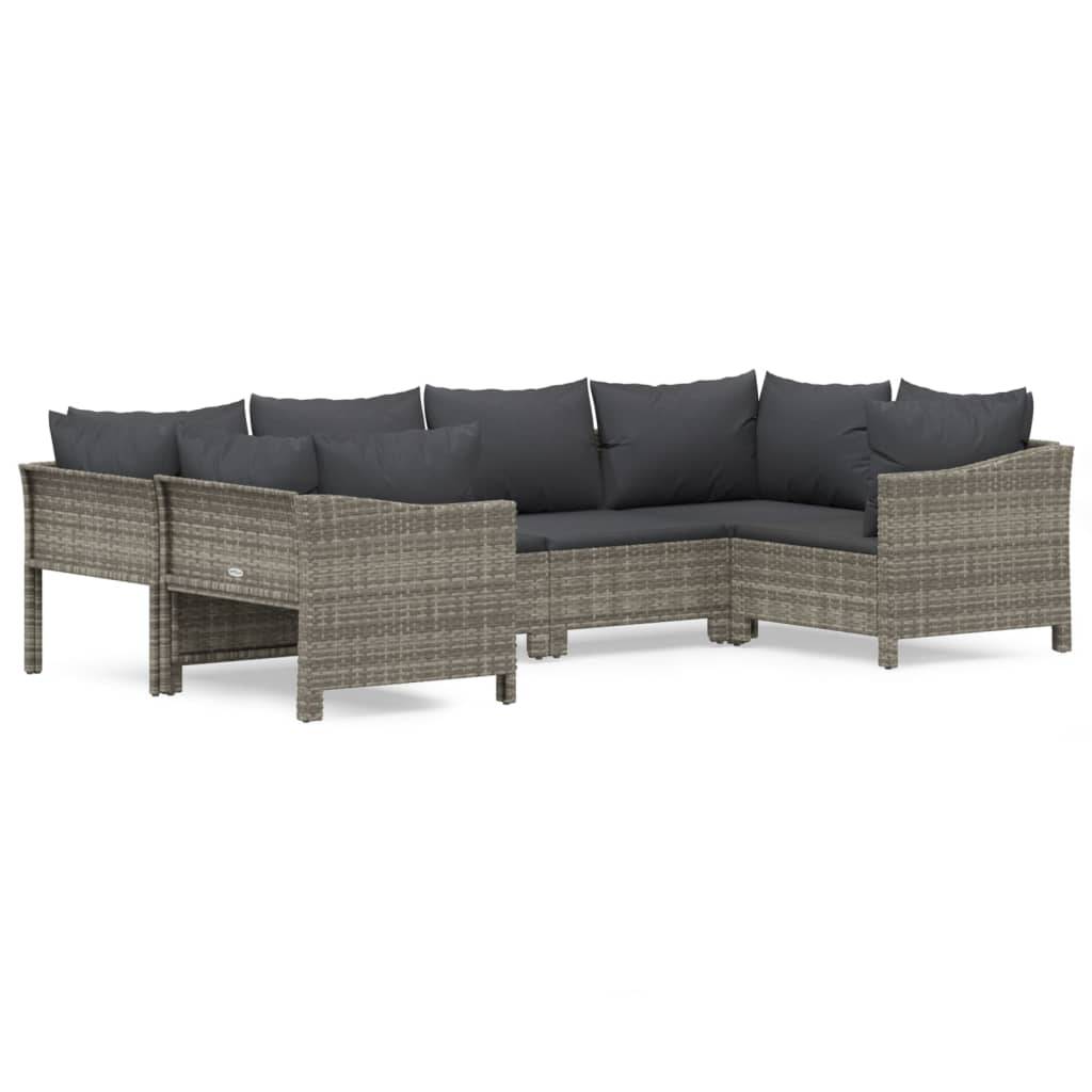 Set Divani da Giardino 7 pz con Cuscini in Polyrattan Grigio - immagine 2