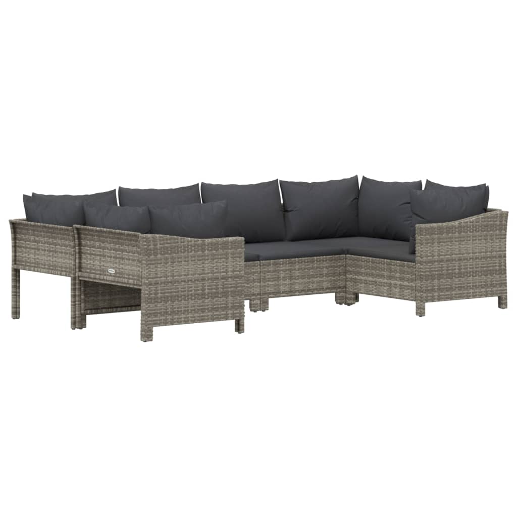 Set Divani da Giardino 7 pz con Cuscini in Polyrattan Grigio - immagine 3