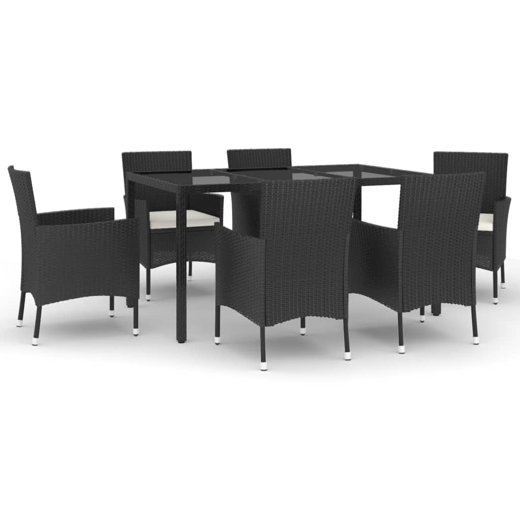 Set da Pranzo da Giardino 7 pz Nero con Cuscini in Polyrattan - immagine 2