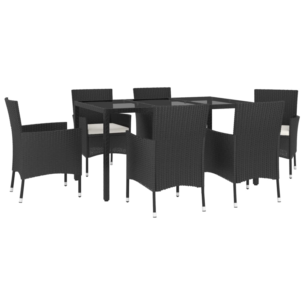 Set da Pranzo da Giardino 7 pz Nero con Cuscini in Polyrattan - immagine 3
