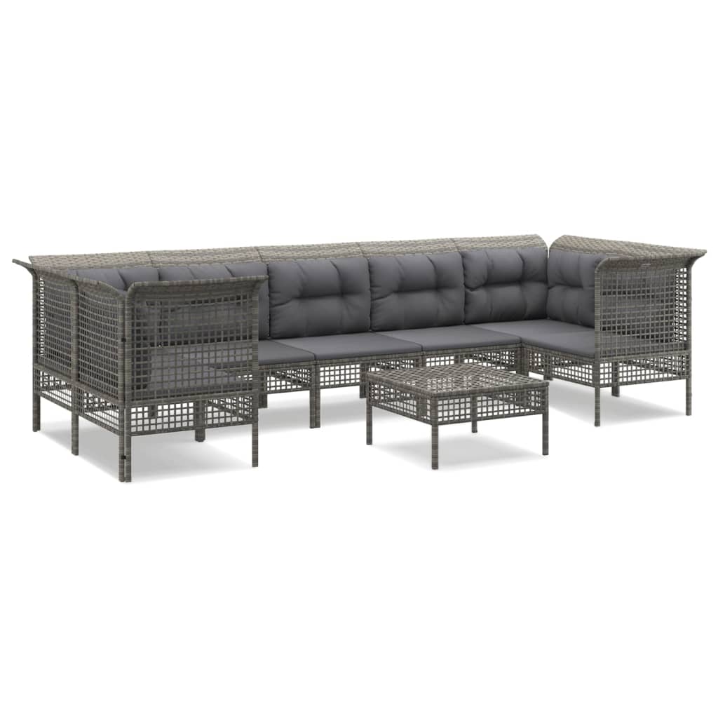 Set Divani da Giardino 8 pz con Cuscini in Polyrattan Grigio - immagine 2