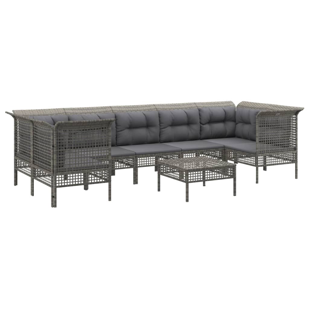 Set Divani da Giardino 8 pz con Cuscini in Polyrattan Grigio - immagine 3