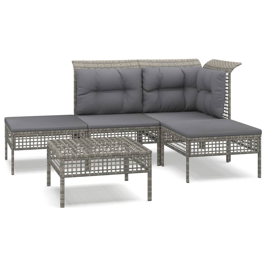 Set Divani da Giardino 5 pz con Cuscini in Polyrattan Grigio - immagine 2