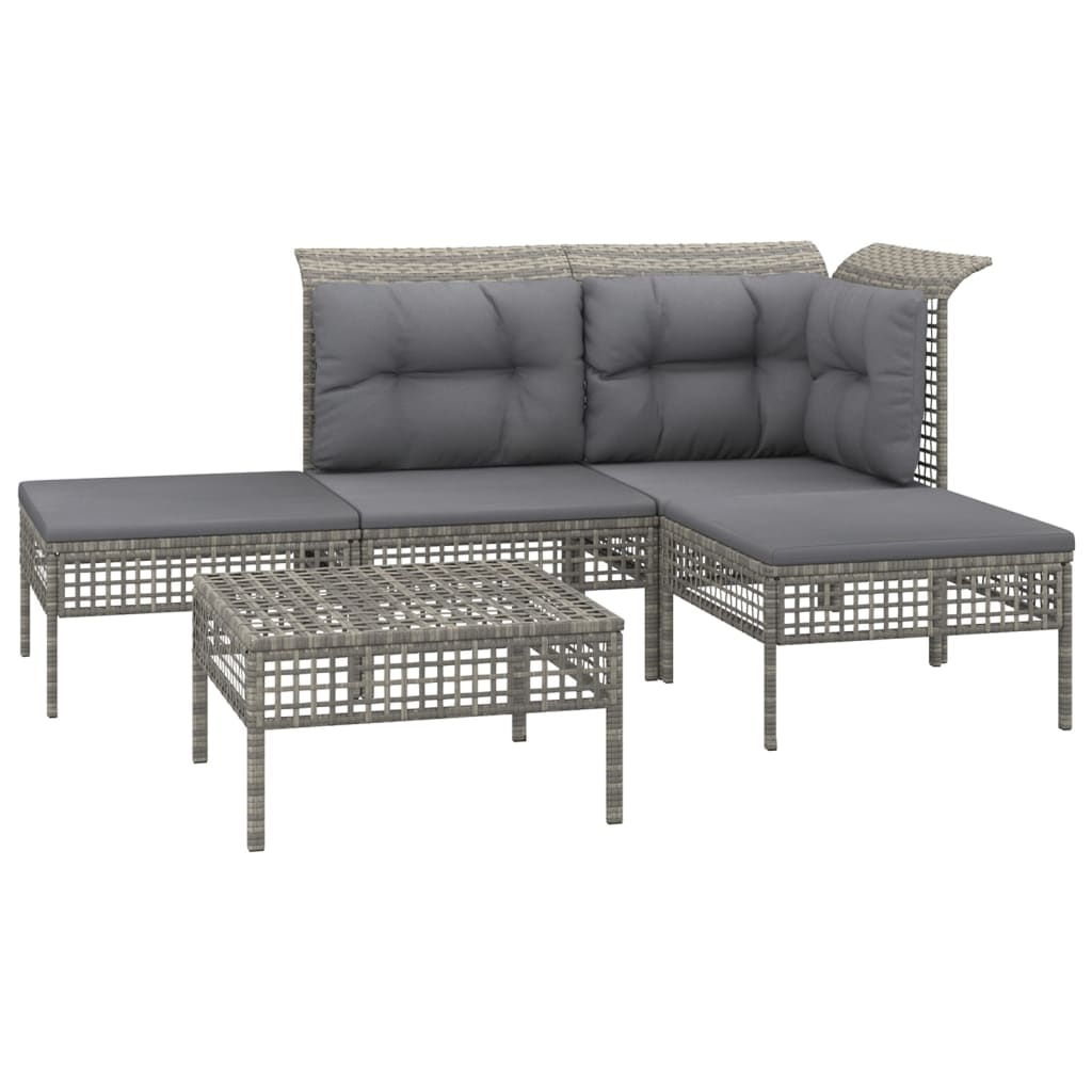 Set Divani da Giardino 5 pz con Cuscini in Polyrattan Grigio - immagine 3