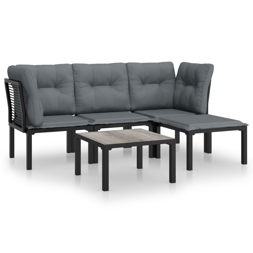 Set Salotto da Giardino 5 pz Nero e Grigio in Polyrattan - immagine 2