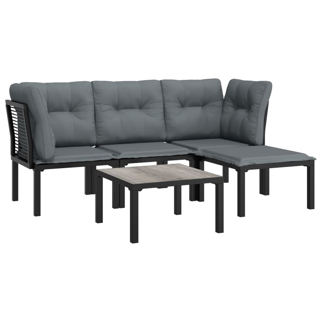 Set Salotto da Giardino 5 pz Nero e Grigio in Polyrattan - immagine 3