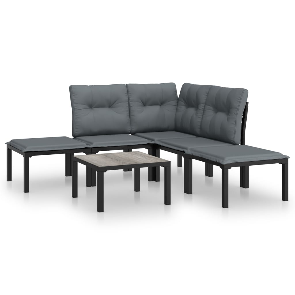 Set Salotto da Giardino 6 pz in Polyrattan Nero e Grigio - immagine 2