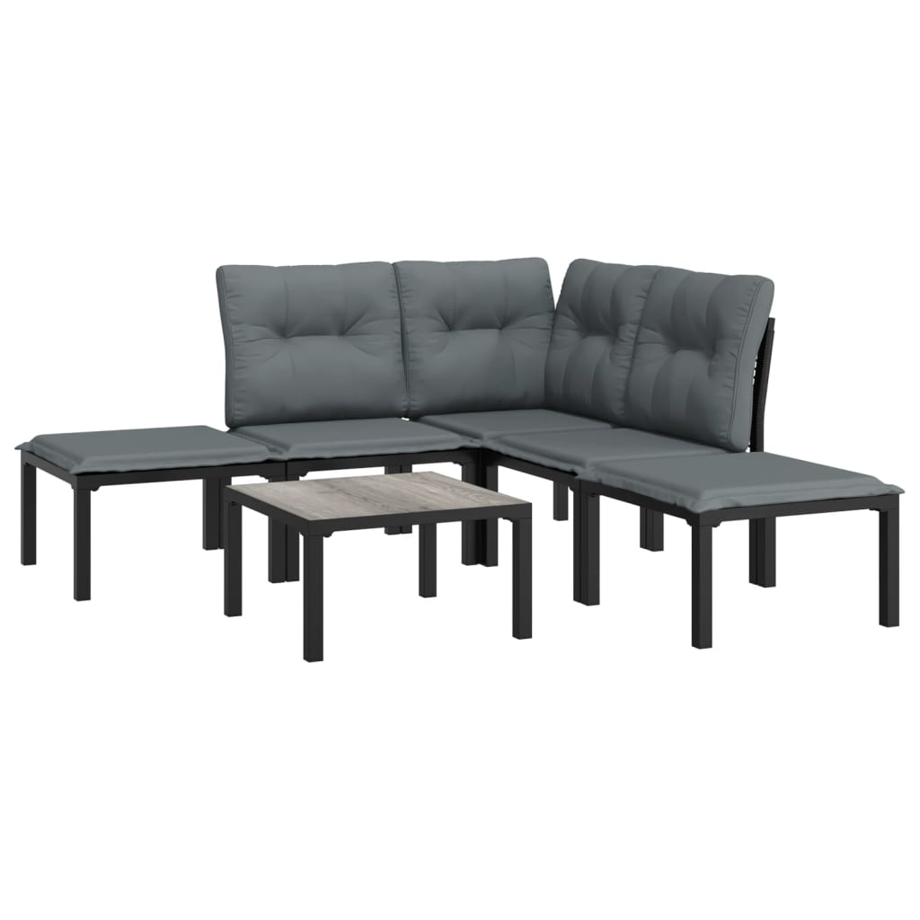 Set Salotto da Giardino 6 pz in Polyrattan Nero e Grigio - immagine 3