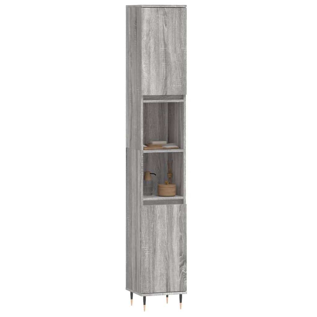 Armadietto Bagno Grigio Sonoma 30x30x190cm in Legno Multistrato - immagine 3