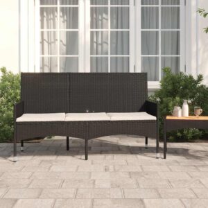 Panca da Giardino a 3 Posti con Cuscini in Polyrattan Grigio