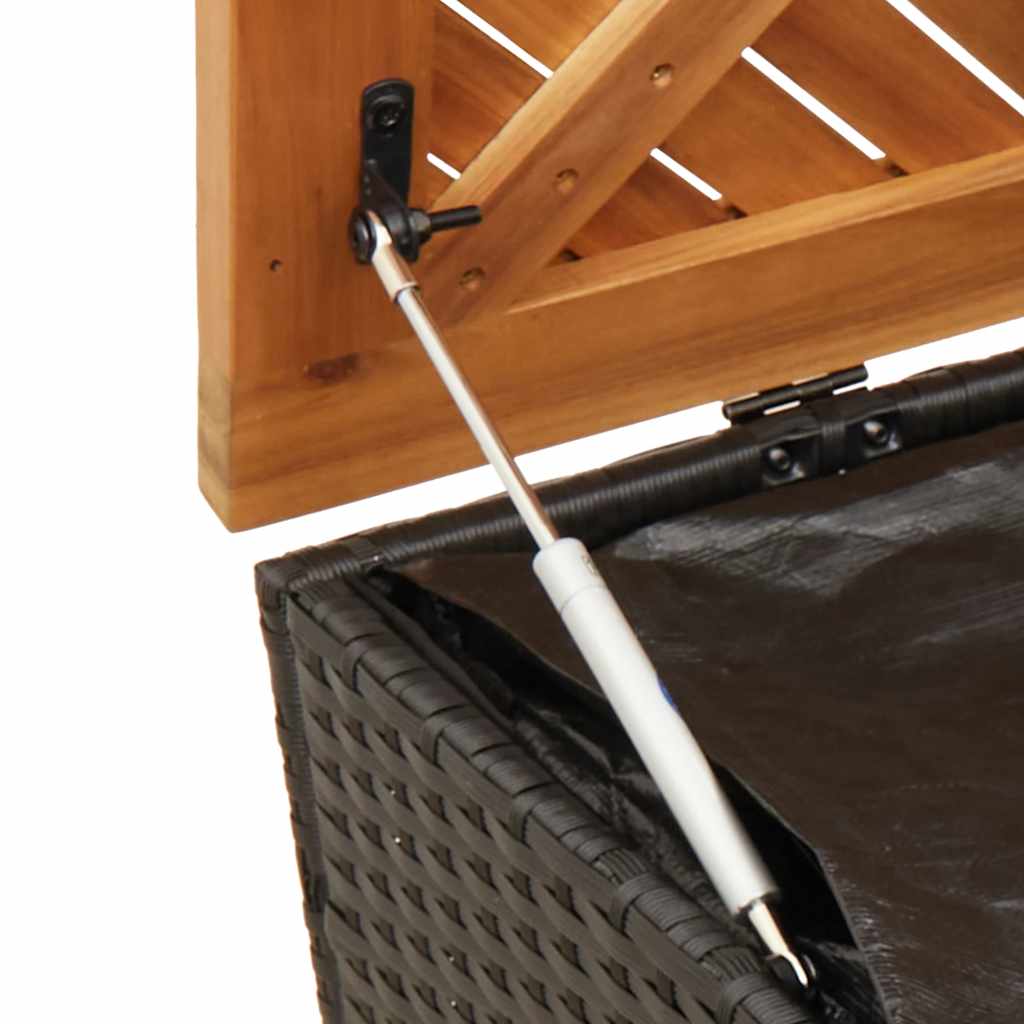 Contenitore Giardino Nero 110x50x54cm Polyrattan e Legno Acacia - immagine 7