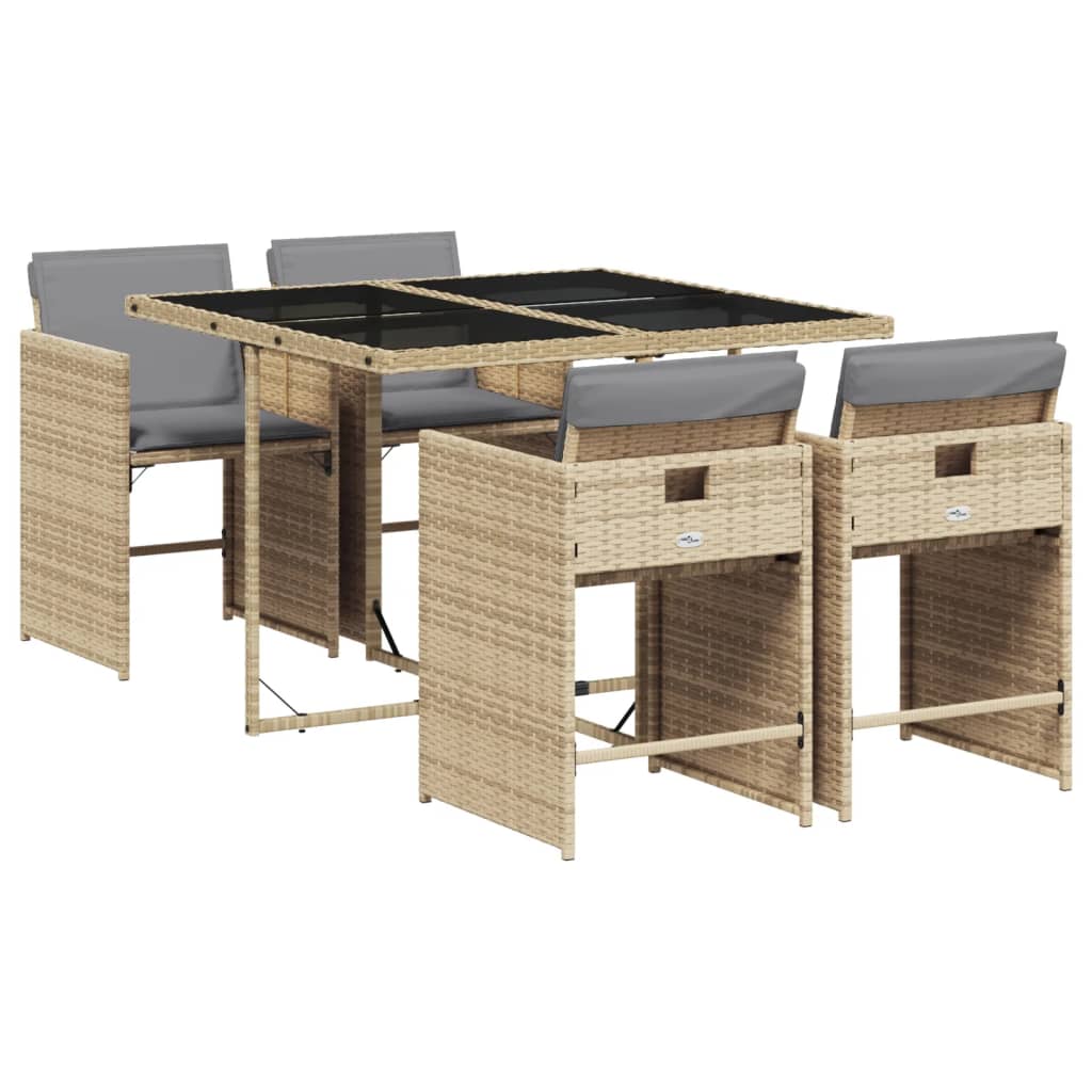 Set da Pranzo da Giardino 5pz con Cuscini in Polyrattan Marrone - immagine 2