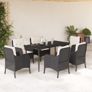 Set da Pranzo da Giardino 5 pz Nero con Cuscini in Polyrattan