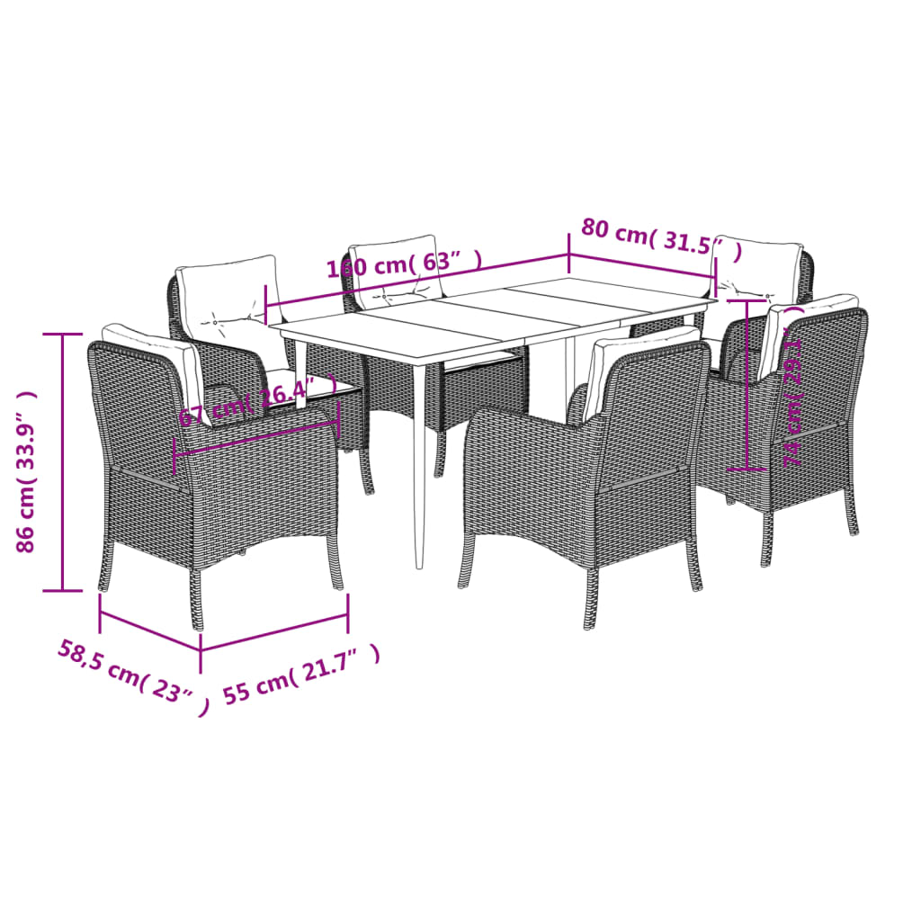 Set da Pranzo da Giardino 5 pz Nero con Cuscini in Polyrattan - immagine 6