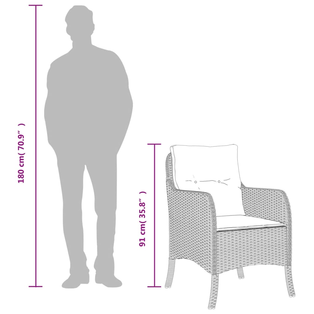 Set da Pranzo da Giardino 5 pz Nero con Cuscini in Polyrattan - immagine 7