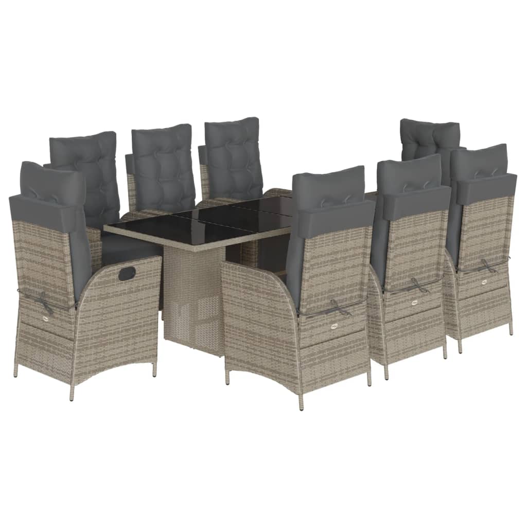 Set da Pranzo da Giardino 9 pz con Cuscini in Polyrattan Grigio - immagine 2