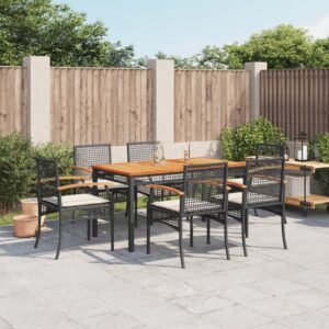 Set da Pranzo da Giardino 5 pz Nero con Cuscini in Polyrattan