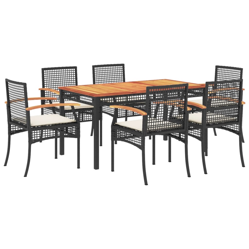 Set da Pranzo da Giardino 5 pz Nero con Cuscini in Polyrattan - immagine 2