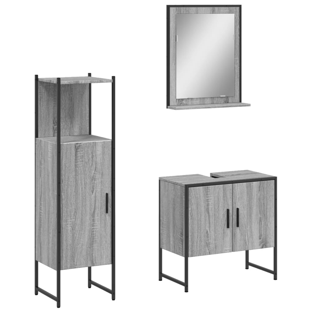 Set Mobili da Bagno 3 pz Grigio Sonoma in Legno Multistrato - immagine 2