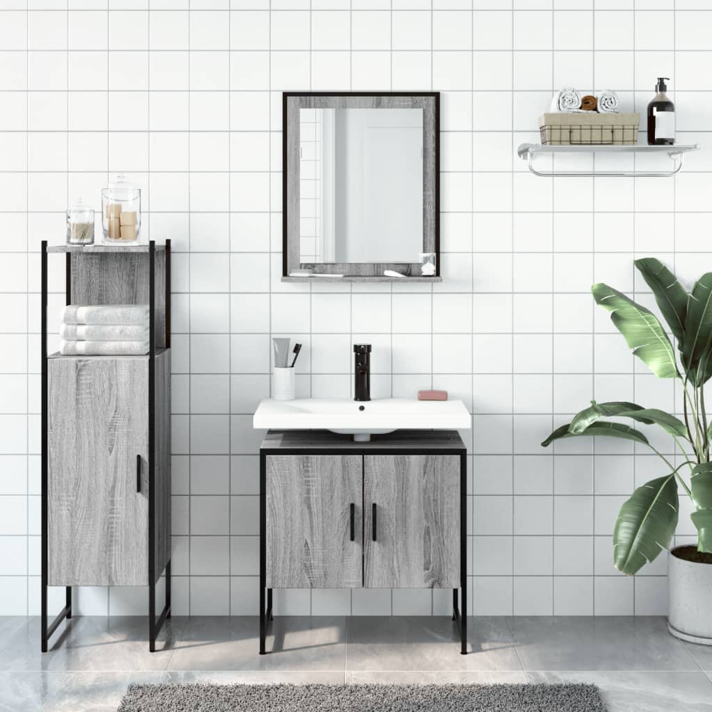 Set Mobili da Bagno 3 pz Grigio Sonoma in Legno Multistrato - immagine 3