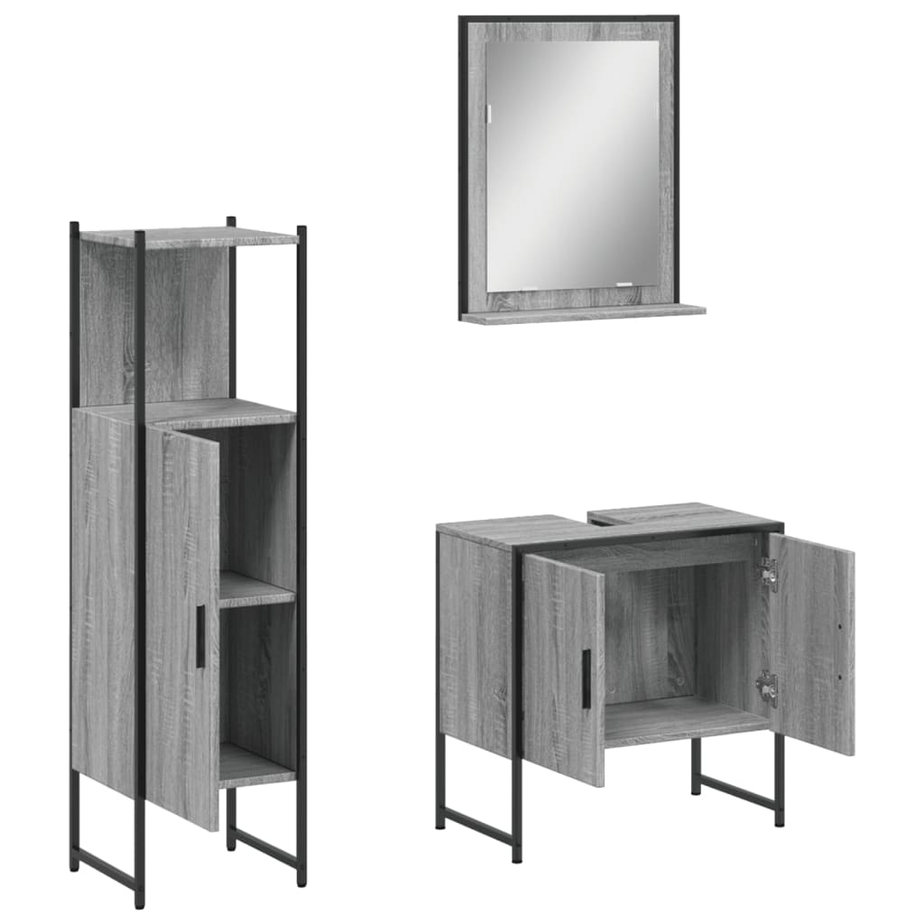 Set Mobili da Bagno 3 pz Grigio Sonoma in Legno Multistrato - immagine 4