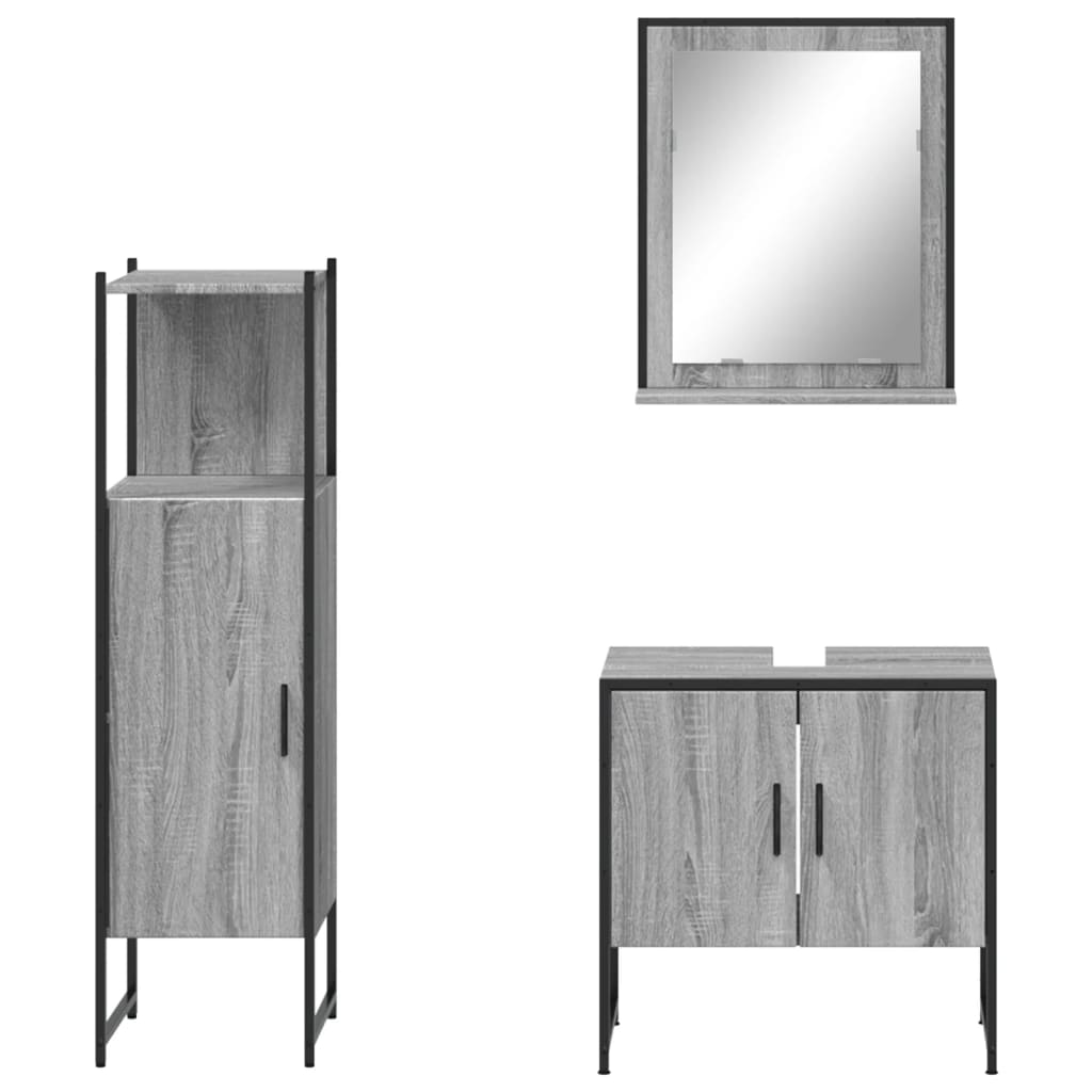 Set Mobili da Bagno 3 pz Grigio Sonoma in Legno Multistrato - immagine 5