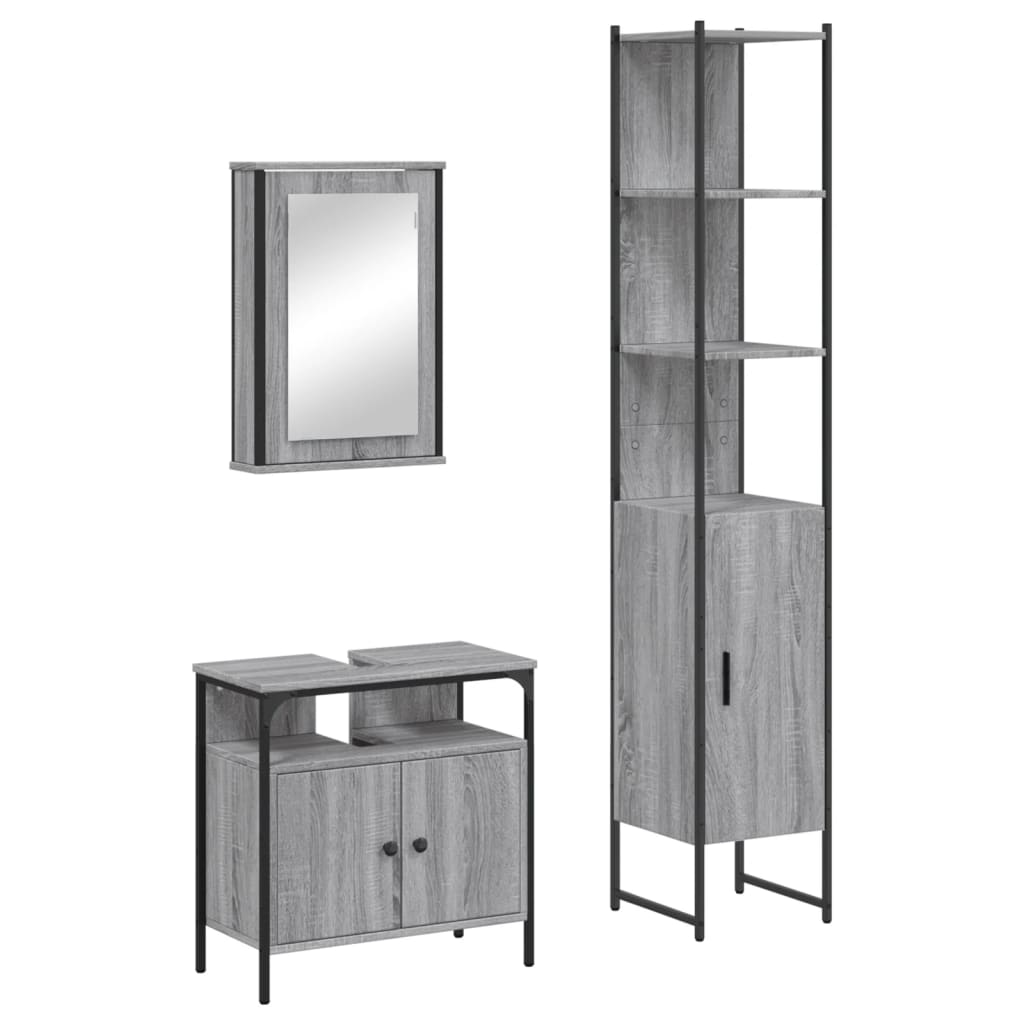 Set Mobili da Bagno 3 pz Grigio Sonoma in Legno Multistrato - immagine 2