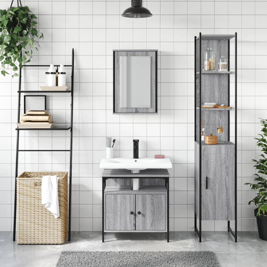 Set Mobili da Bagno 3 pz Grigio Sonoma in Legno Multistrato - immagine 3