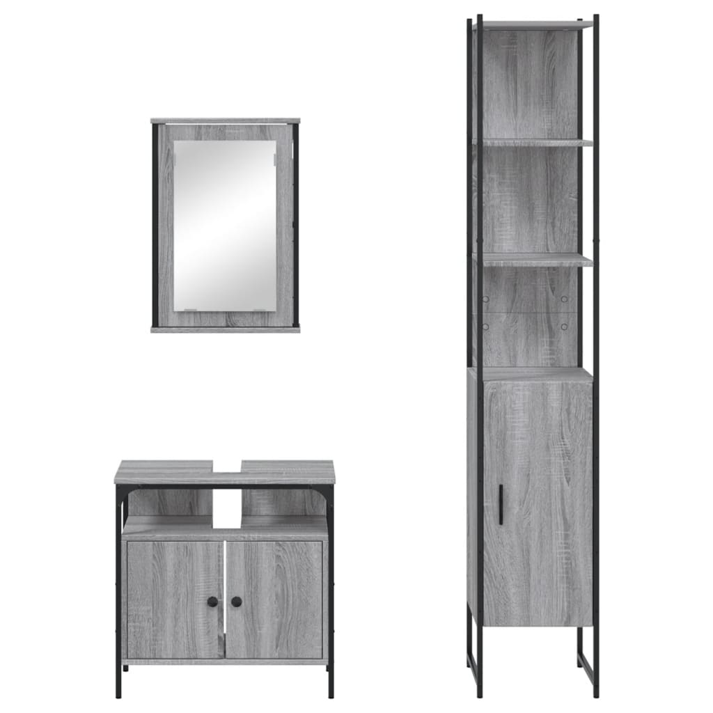 Set Mobili da Bagno 3 pz Grigio Sonoma in Legno Multistrato - immagine 5