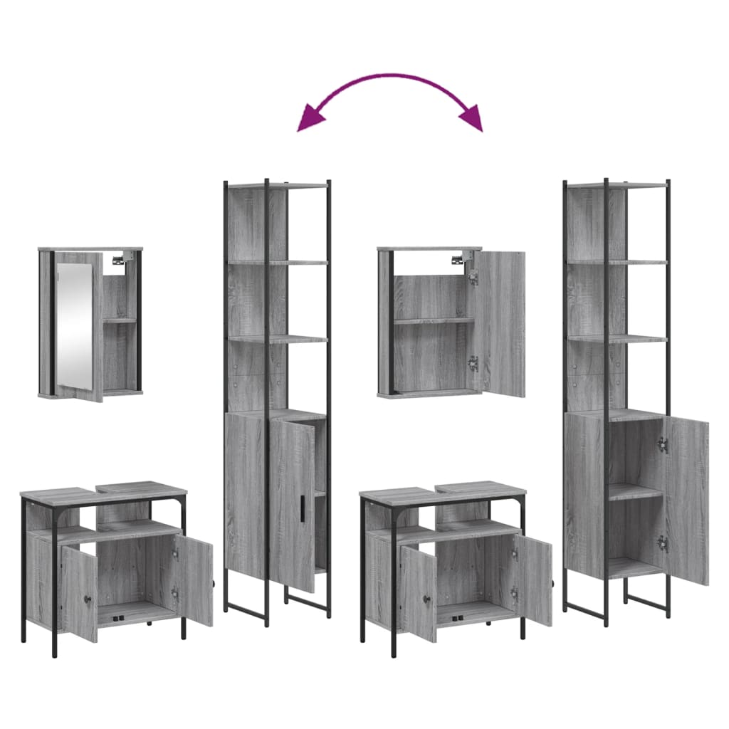 Set Mobili da Bagno 3 pz Grigio Sonoma in Legno Multistrato - immagine 8