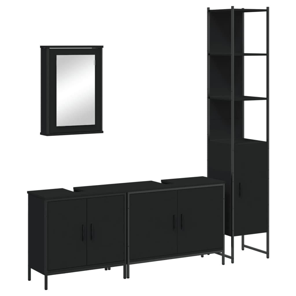 Set Mobili da Bagno 4 pz Nero in Legno Multistrato - immagine 2