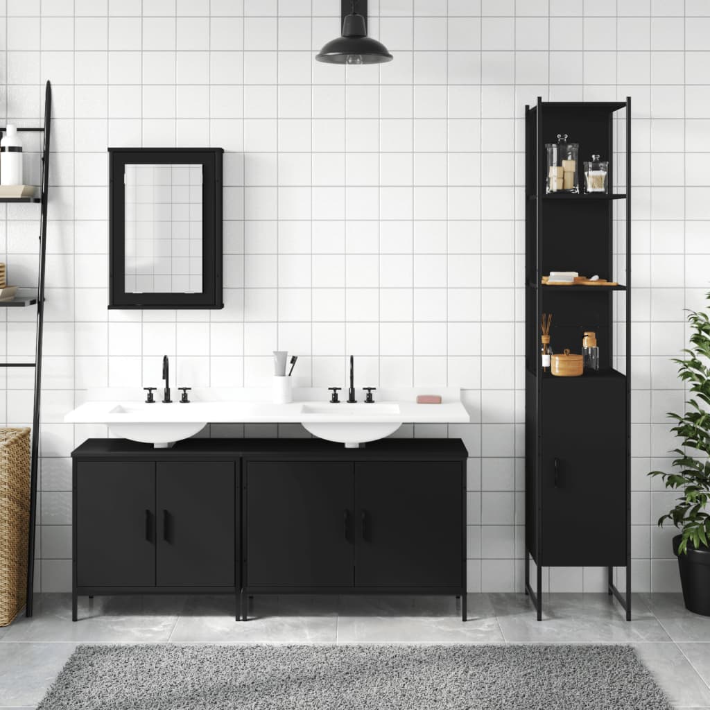 Set Mobili da Bagno 4 pz Nero in Legno Multistrato - immagine 3