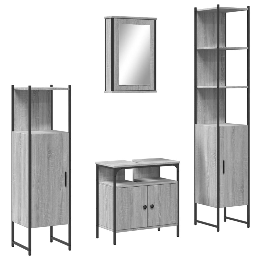 Set Mobili da Bagno 4 pz Grigio Sonoma in Legno Multistrato - immagine 2