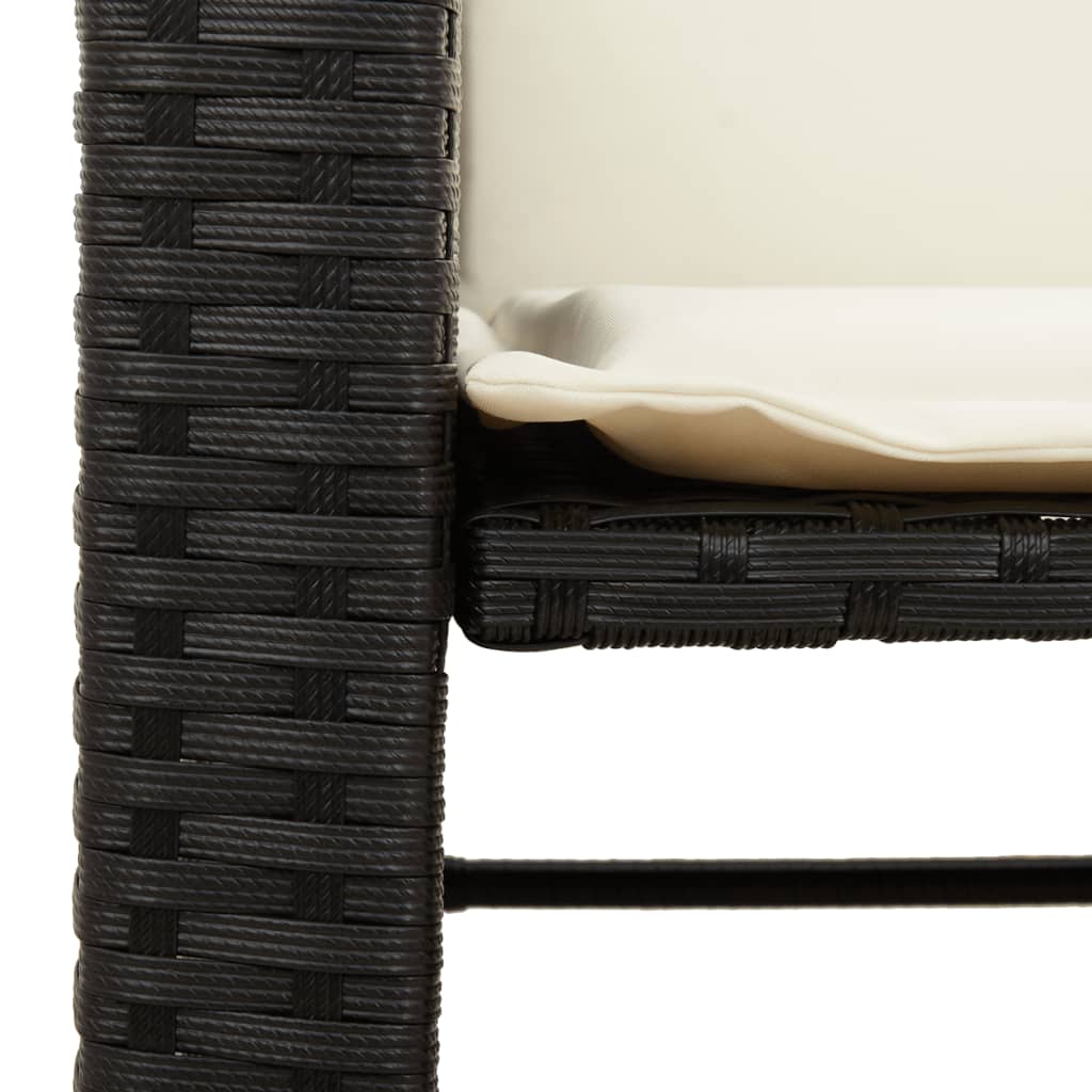 Divano Giardino 2 Posti con Tavolo e Sgabelli Nero Polyrattan - immagine 8