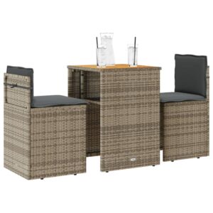 Set da Bistrò 3 pz con Cuscini Grigio Chiaro in Polyrattan
