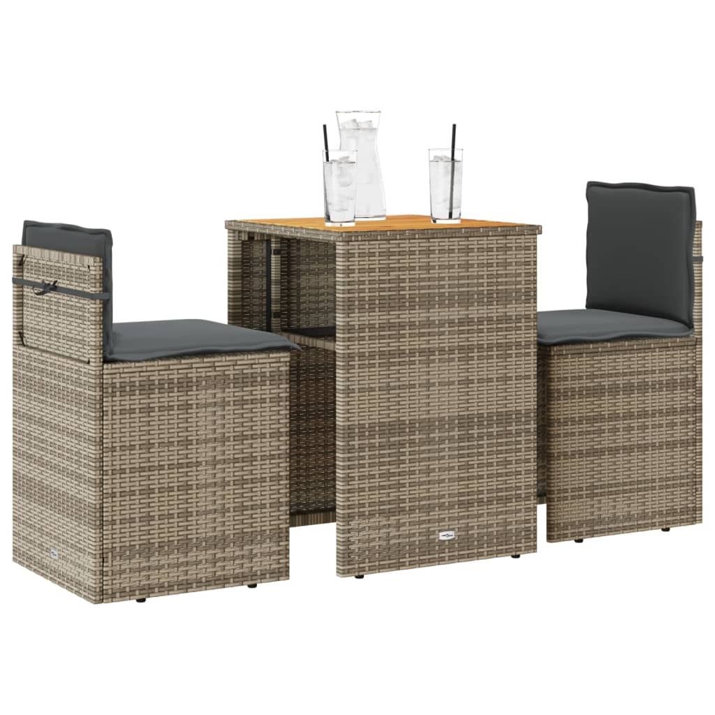 Set da Bistrò 3 pz con Cuscini Grigio Chiaro in Polyrattan