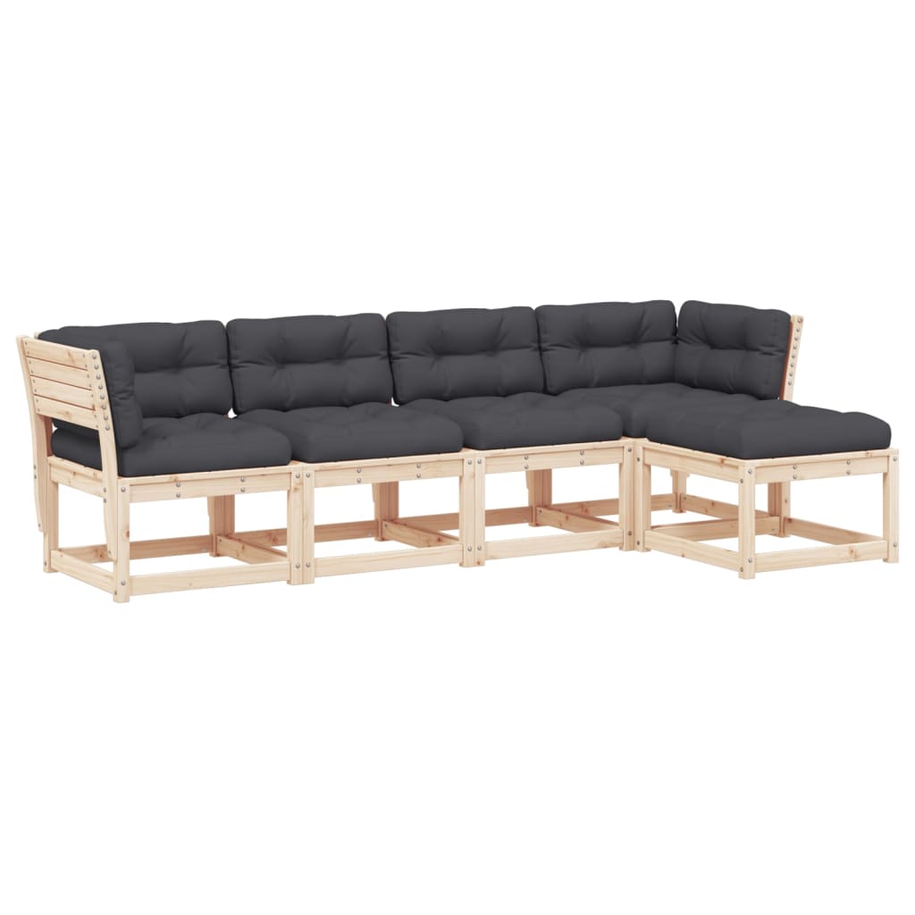 Set Divani Giardino 5 pz con Cuscini in Legno Massello di Pino - immagine 2