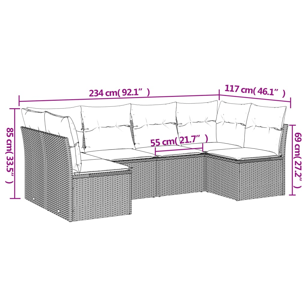 Set Divano da Giardino 6pz con Cuscini Grigio Chiaro Polyrattan - immagine 3