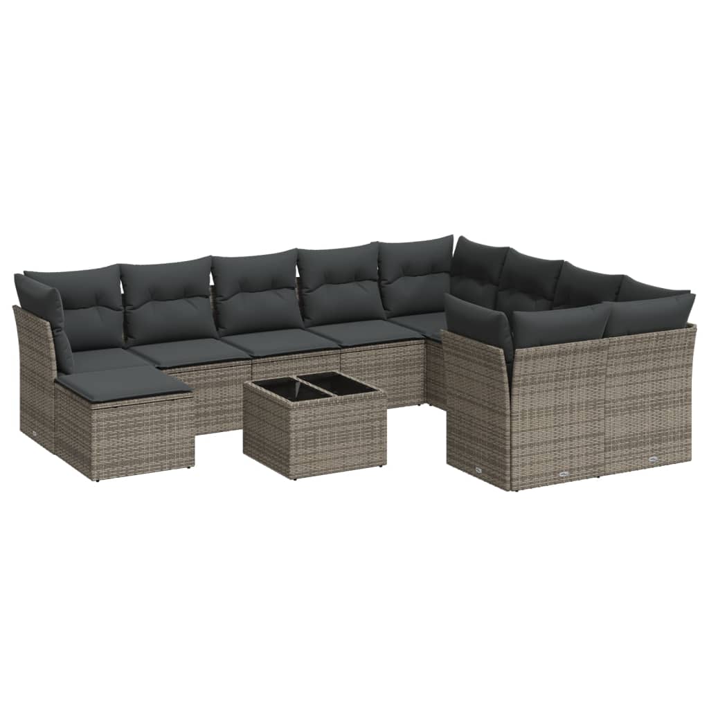 Set Divani da Giardino 11 pz con Cuscini in Polyrattan Nero - immagine 2