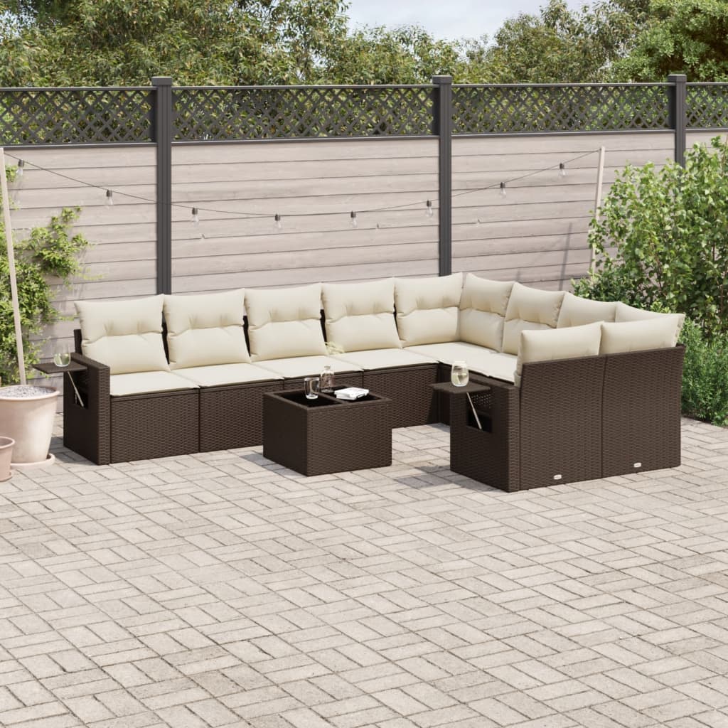 Set Divano da Giardino 9 pz con Cuscini Beige in Polyrattan