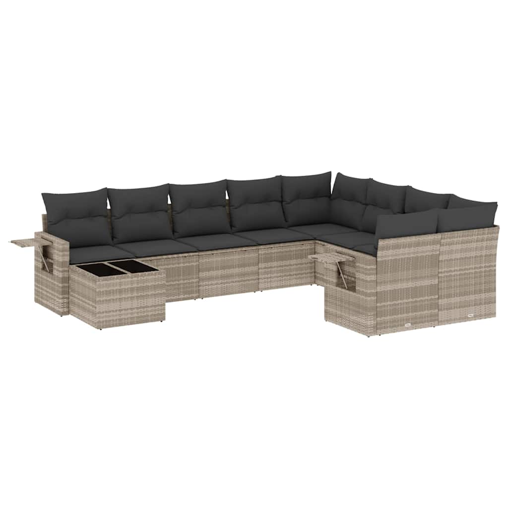 Set Divani da Giardino 10pz con Cuscini in Polyrattan Nero - immagine 2